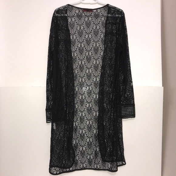 Passion Black Floral Net Nylon Open Maxi Cardigan - Picture 10 of 11